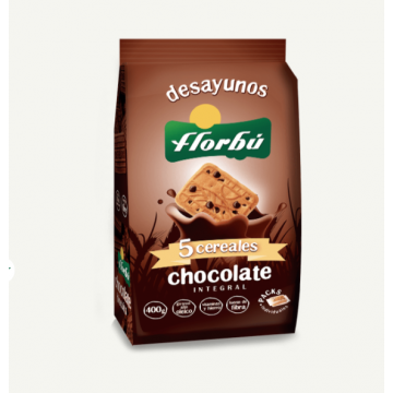 GALLETA "DESAYUNOS 5 CEREALES CHOCO", BOLSA DE 400 GRS.