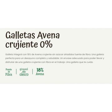 GALLETA DE AVENA CRUJIENTE 0% - GALLETA FLORBÚ - 150 Gramos