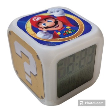 RELOJ DESPERTADOR CON ALARMA Y LUCES LED MARIO BROS