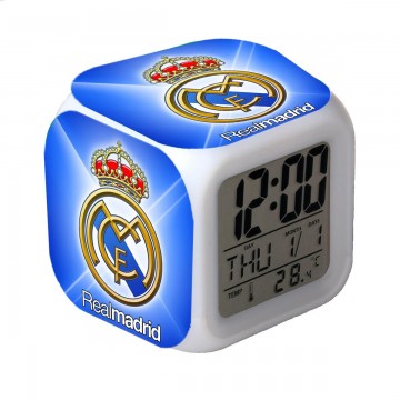 RELOJ DESPERTADOR CON LUCES LED Y ALARMA REAL MADRID