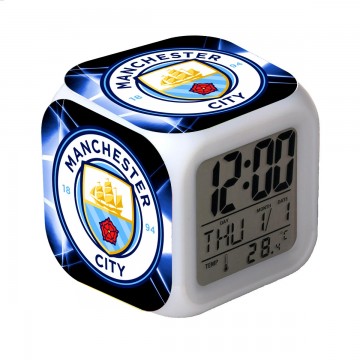 RELOJ DESPERTADOR CON ALARMA Y LUCES LED MANCHESTER CITY