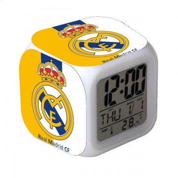 RELOJ DESPERTADOR CON ALARMA Y LUCES LED REAL MADRID