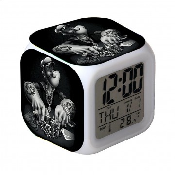 RELOJ DESPERTADOR CON ALARMA Y LUCES LED DIBUJO BLANCO Y NEGRO