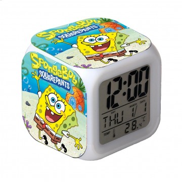 RELOJ DESPERTADOR CON ALARMA Y LUCES LED SPONJE BOB