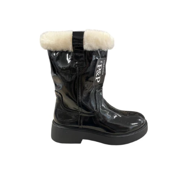Botines Negros de Charol con Pelo – Estilo Elegante y Abrigado H0259-1
