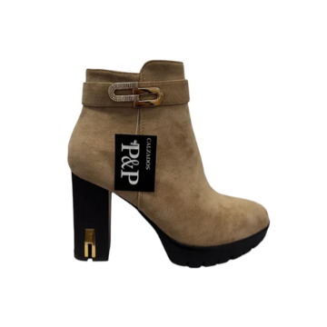 Botín de Tacón Elegante Beige con Hebilla – P&P  Y9C-AX9010-10