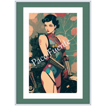Ilustración Original y Única firmada por el autor impresa en papel fotográfico.  En portarretratos 13x18 cm.  Arte Digital - e