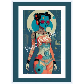 Ilustración Original y Única firmada por el autor impresa en papel fotográfico.  En portarretratos 13x18 cm.  Arte Digital - e