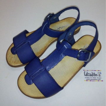 Sandalias de piel azul con...