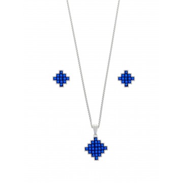 Conjunto azul pendientes y colgante con cadena en plata