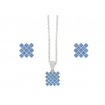 Conjunto azul pendientes y colgante con cadena en plata