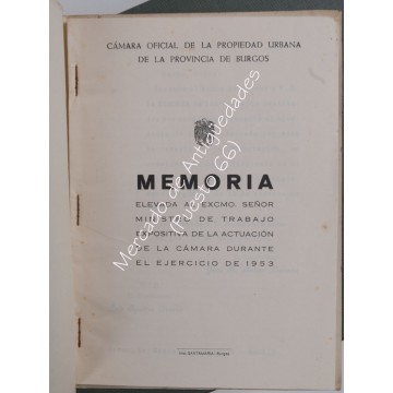BURGOS - MEMORIA 1953 - CÁMARA OFICIAL DE LA PROPIEDAD URBANA DE BURGOS