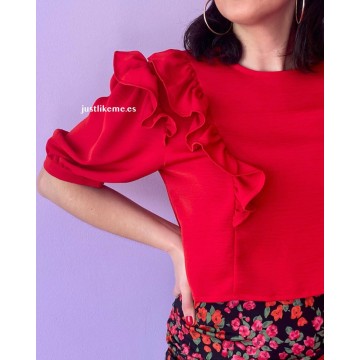 BLUSA CORTA VOLANTES ROJA L